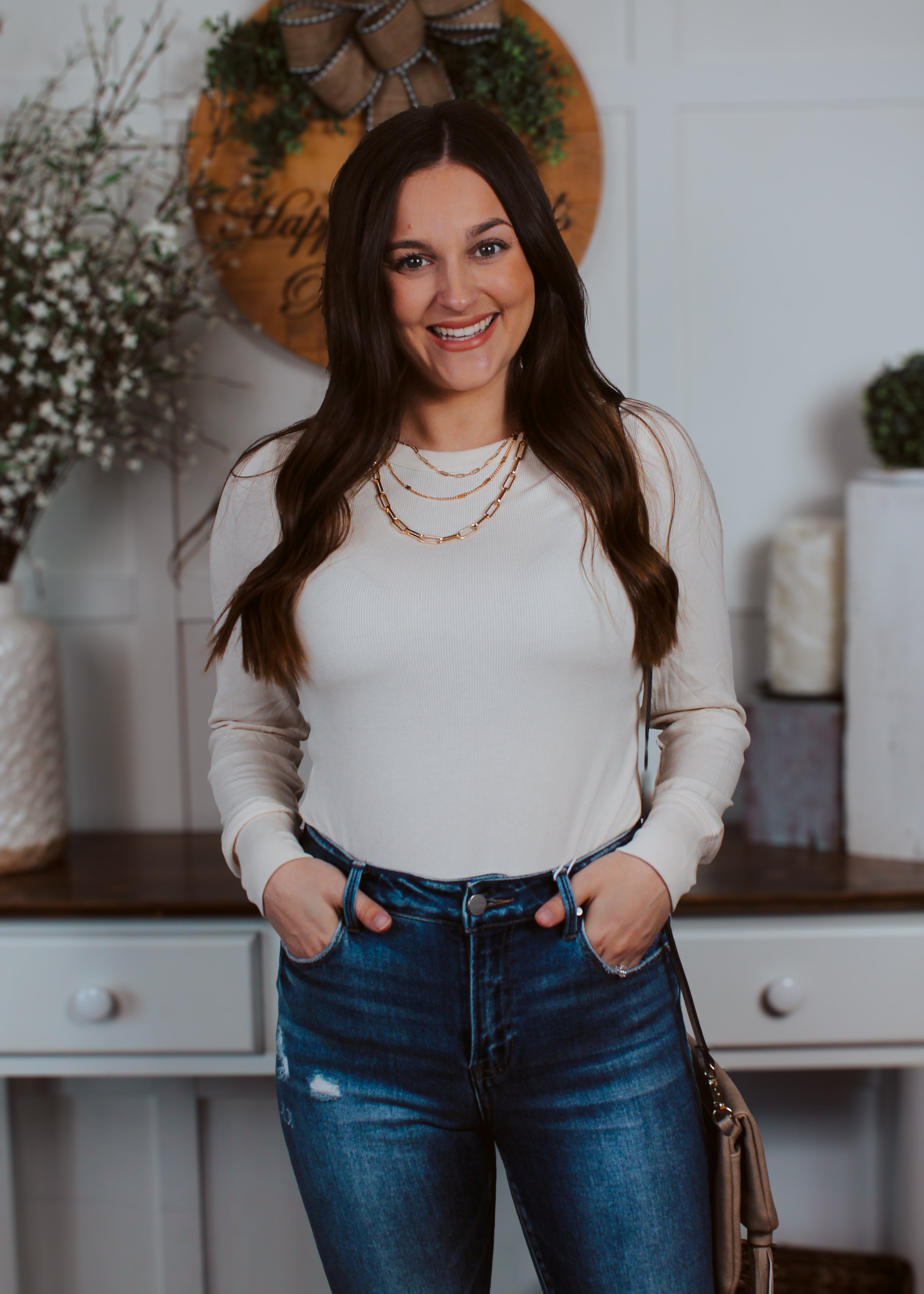 Happiness Trails Boutique - Ivory long sleeve top