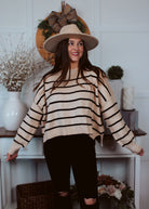 Happiness Trails Boutique - Taupe with black stripes sweater