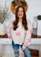 Happiness Trails Boutique - Ivory Sweater With Pink Stars