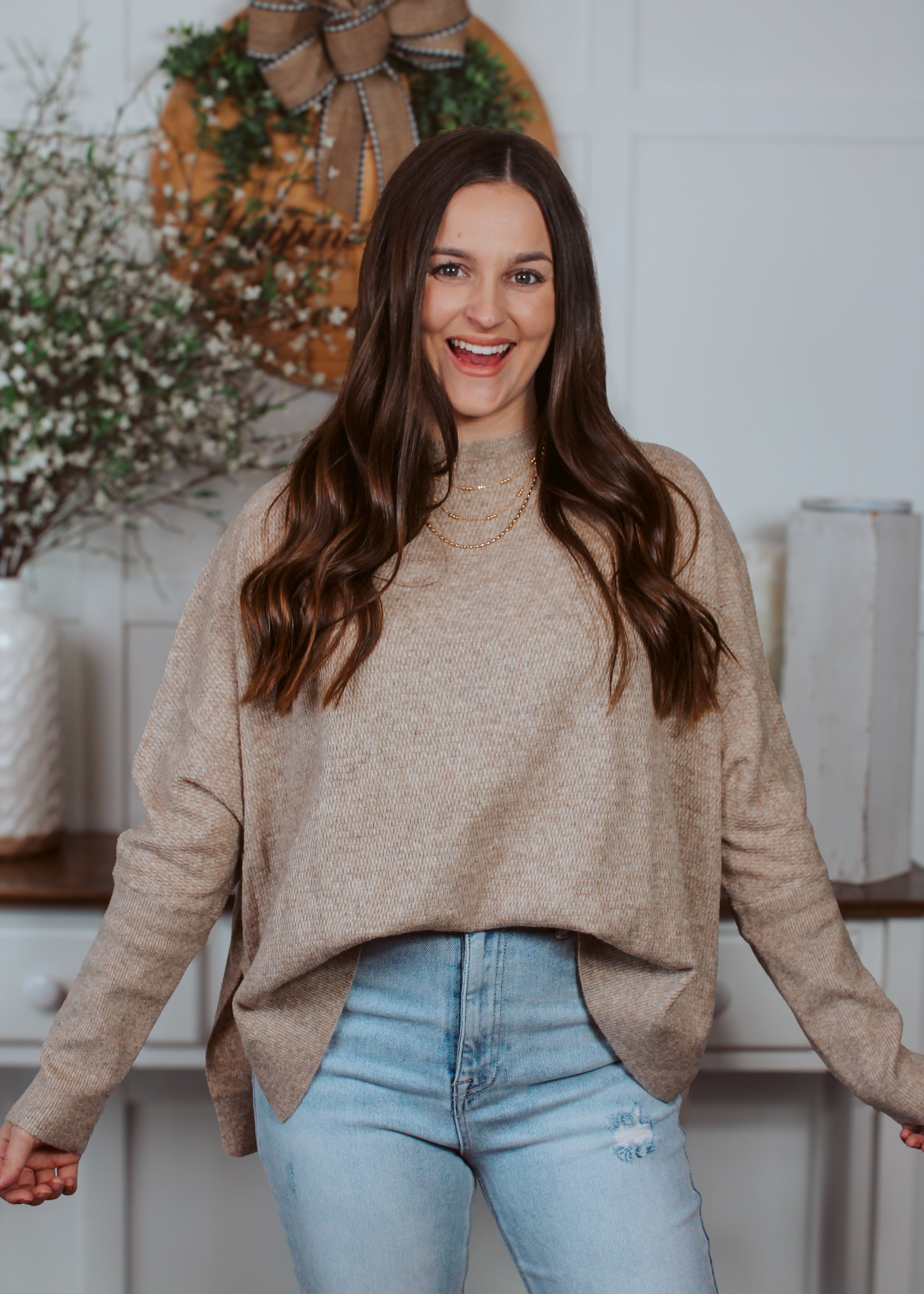 Happiness Trails Boutique - Taupe knit sweater