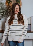 Happiness Trails Boutique - Ivory sweater with olive stripes