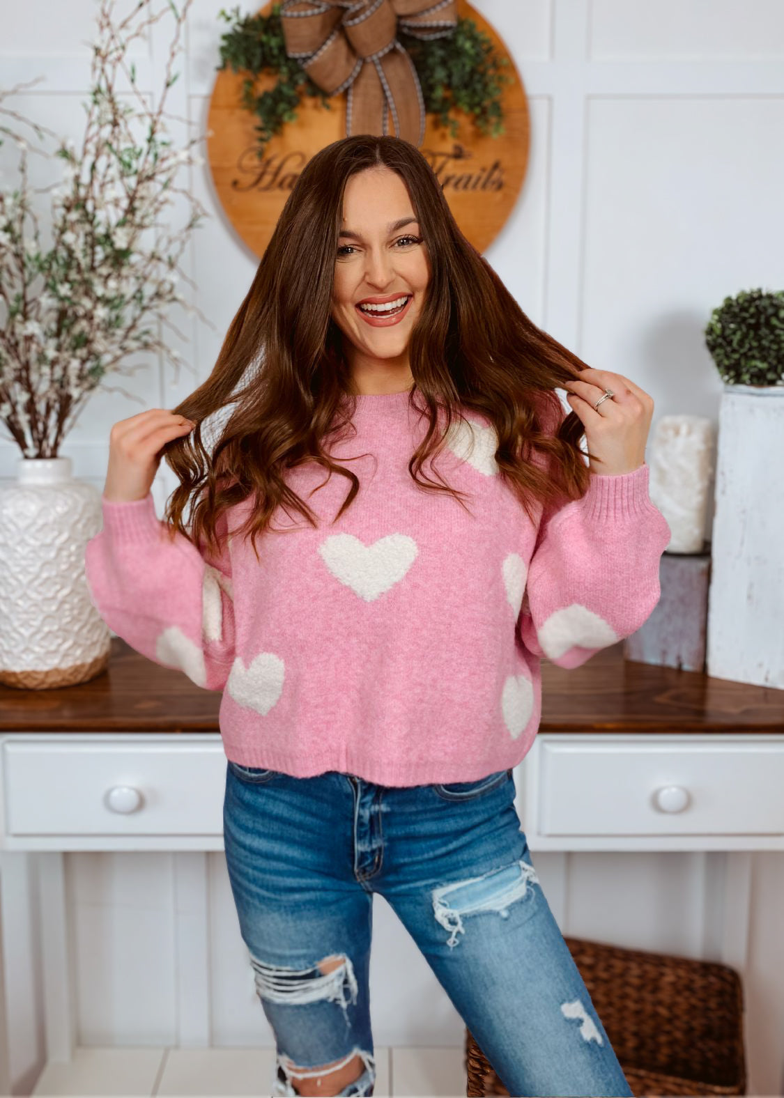 Happiness Trails Boutique - Pink Heart Sweater