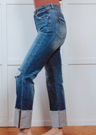 Happiness Trails Boutique - Risen jeans high rise dark denim with distressing