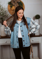 Happiness Trails Boutique - Plaid Mix Matched Washed Denim Jacket