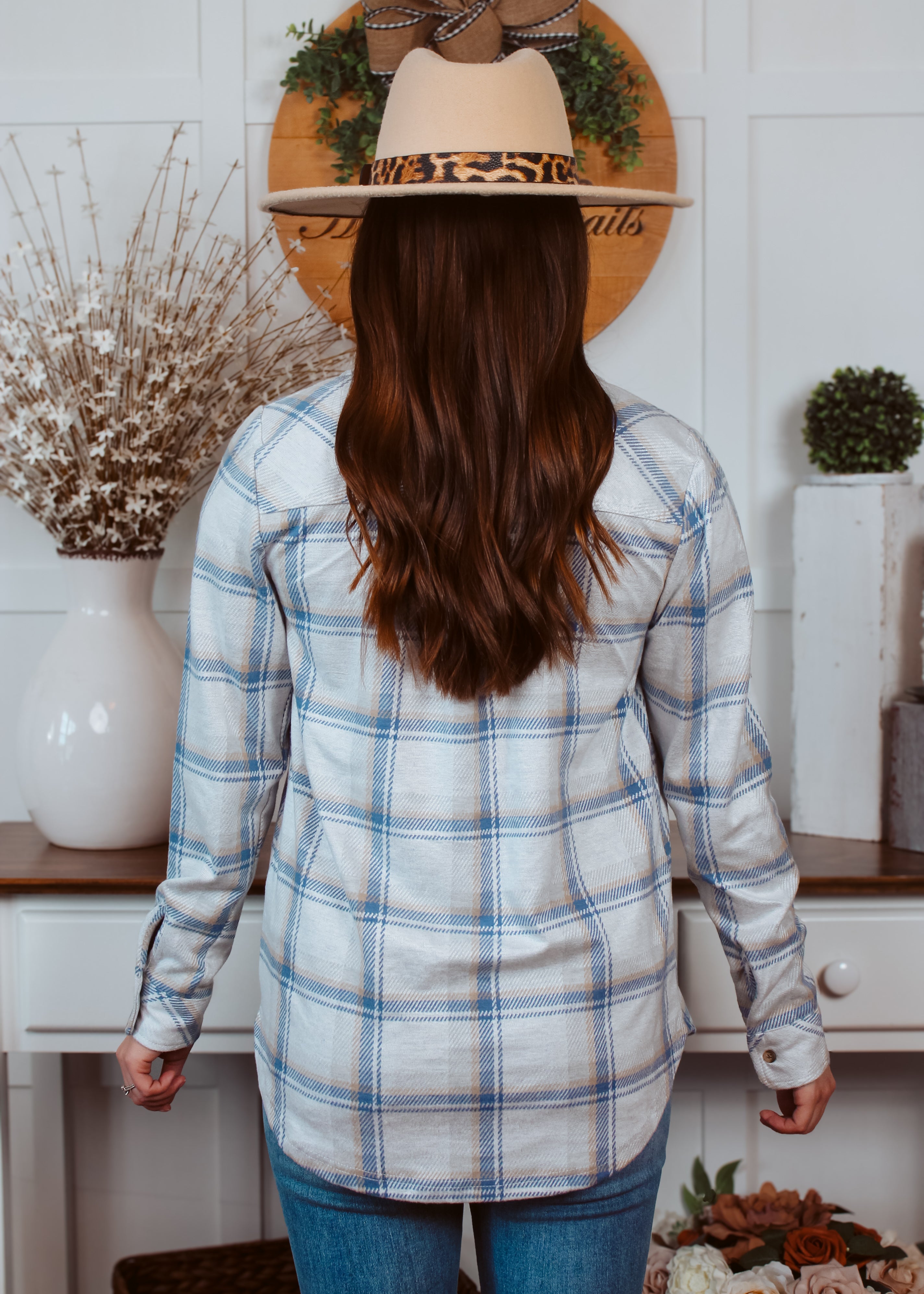 Happiness Trails Boutique - Cream/Blue Plaid Shacket