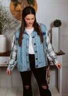 Happiness Trails Boutique - Plaid Mix Matched Washed Denim Jacket