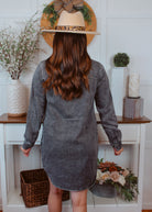 Happiness Trails Boutique - Black acid wash denim long sleeve dress