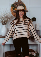 Happiness Trails Boutique - Taupe with black stripes sweater