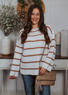 Happiness Trails Boutique - Ivory sweater with cocoa stripes