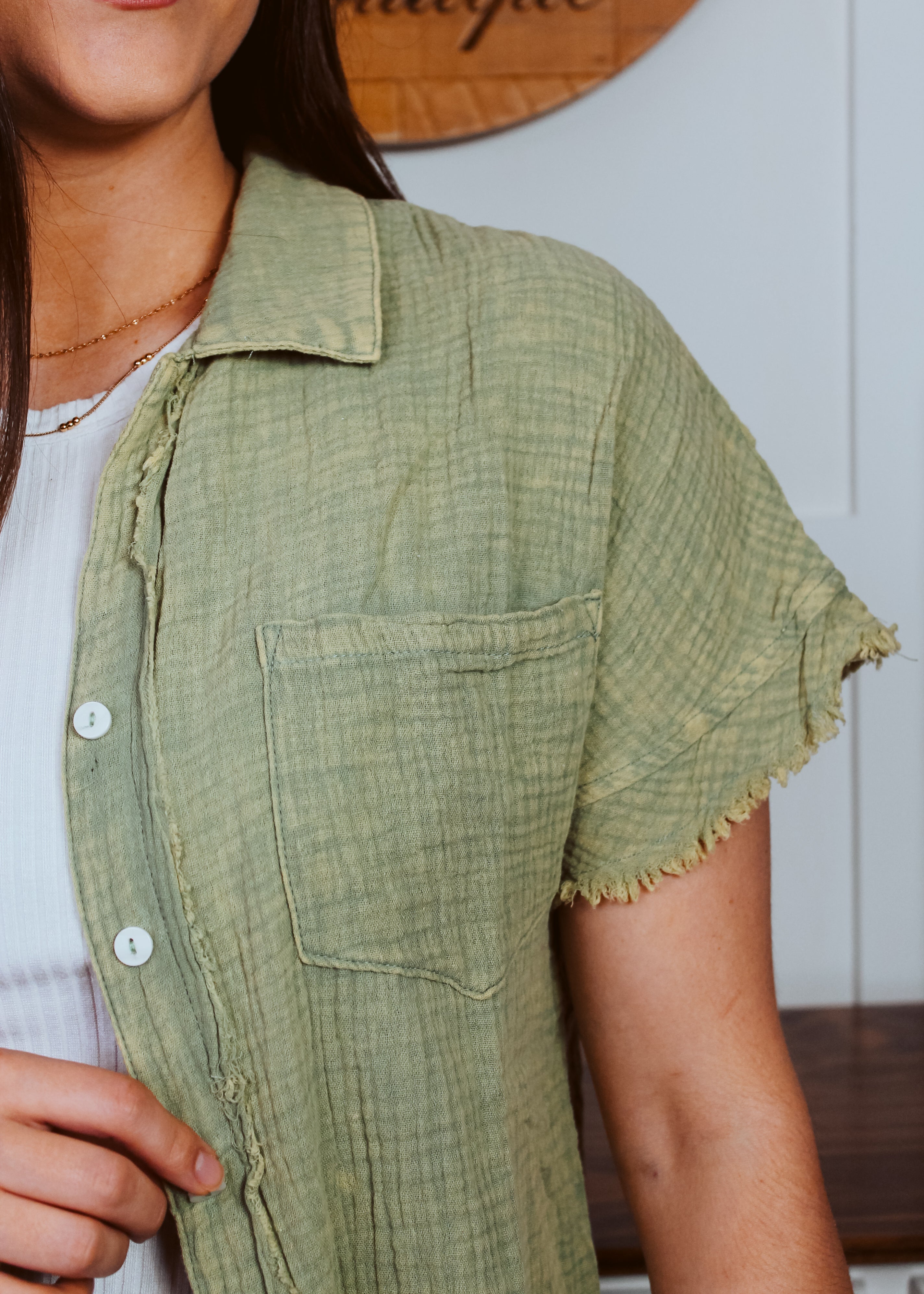 Happiness Trails Boutique - Olive button up top