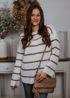 Happiness Trails Boutique - Ivory sweater with cocoa stripes