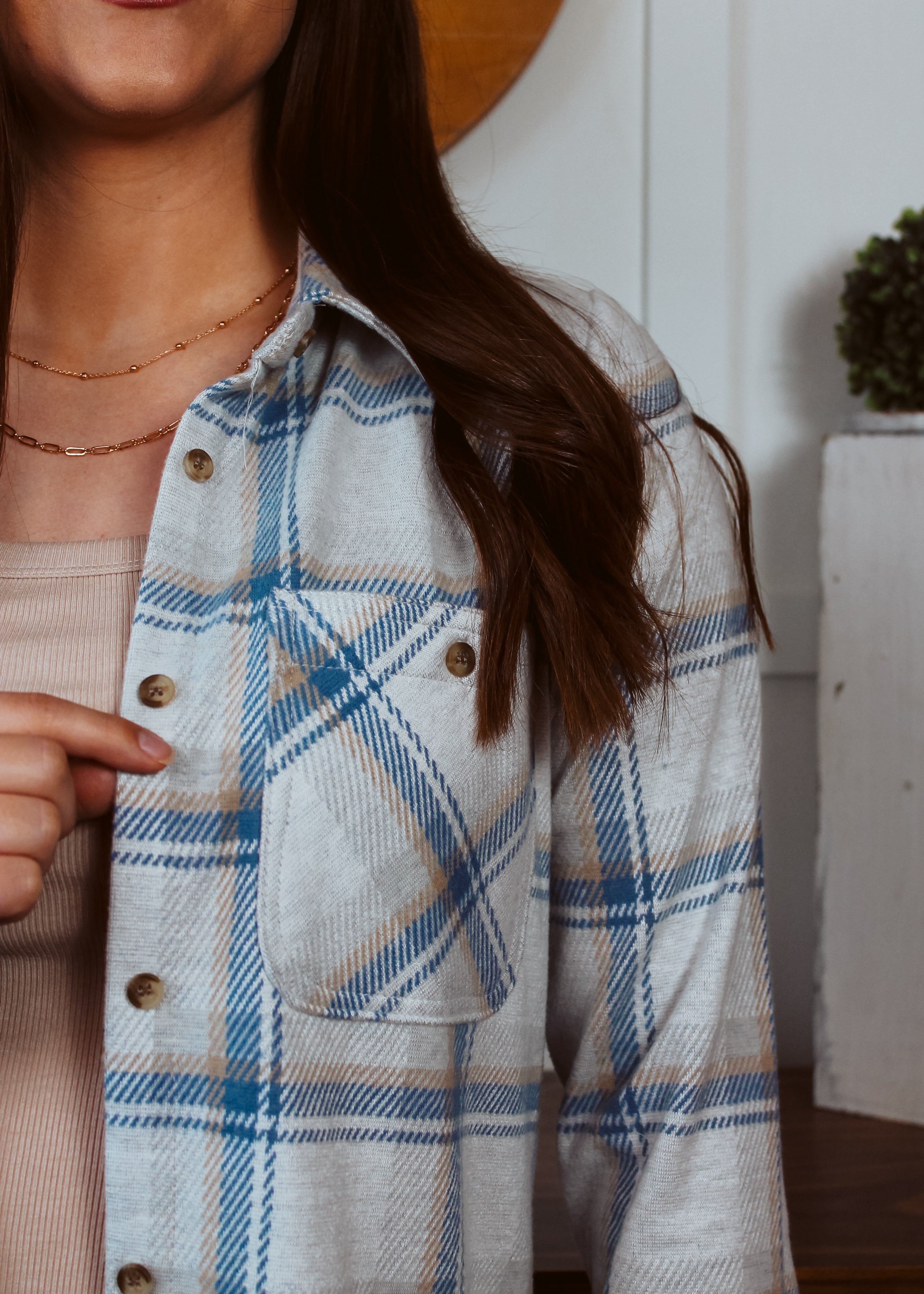 Happiness Trails Boutique - Cream/Blue Plaid Shacket