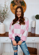 Happiness Trails Boutique - White Pink Checkered Sweater