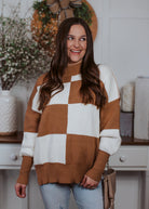 Happiness Trails Boutique - Camel and ivory color block sweater