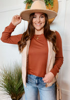 Brick ribbed long sleeve top