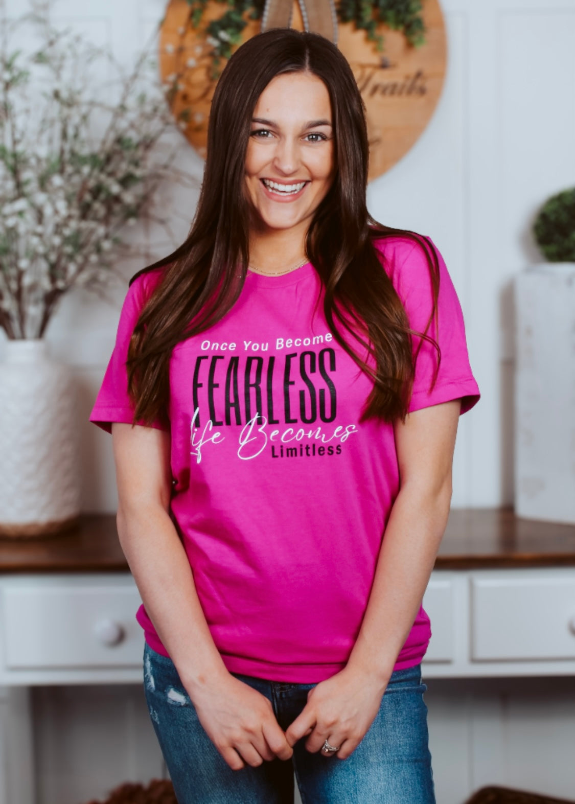 Happiness Trails Boutique - Once You Become Fearless Life Becomes Limitless Graphic Tee on Bella Canvas tee shirt