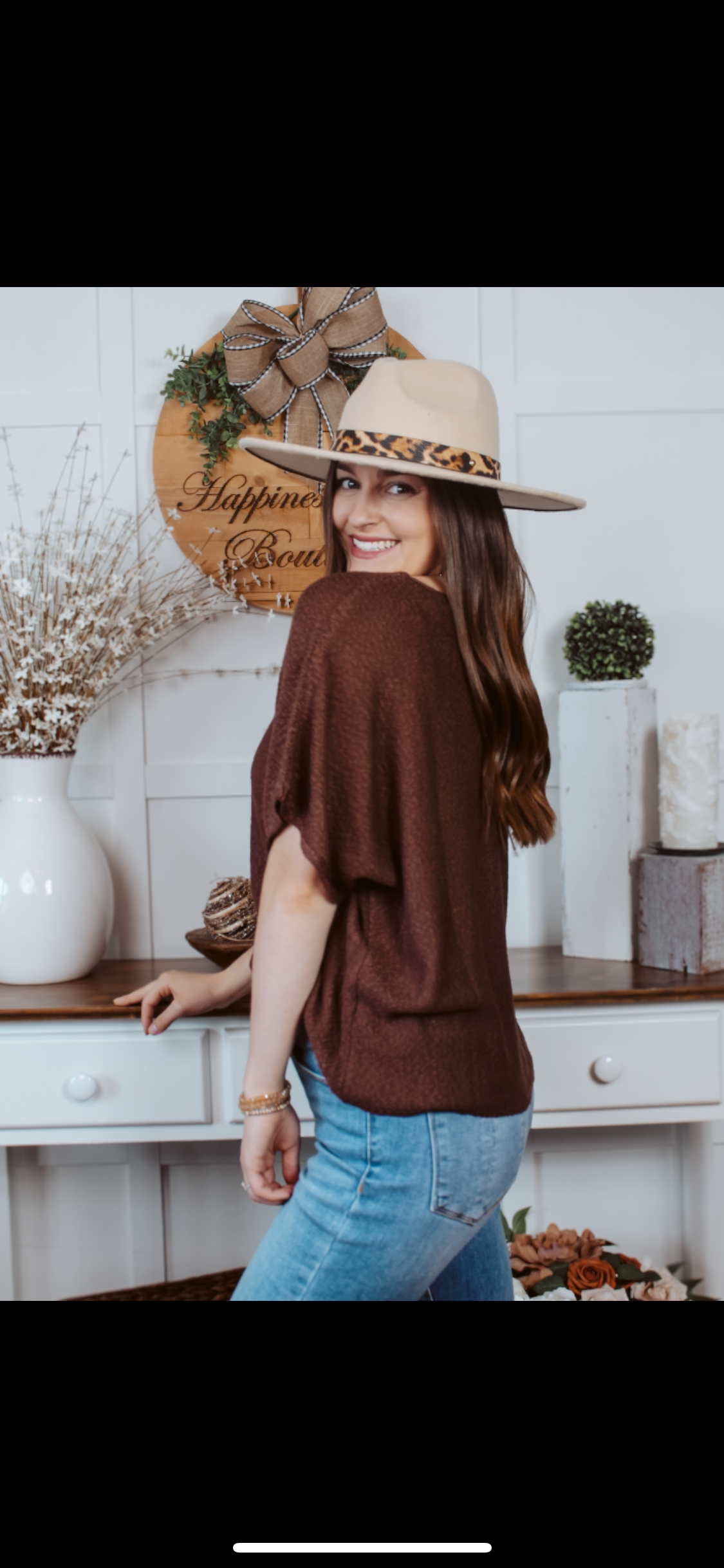 Happiness Trails Boutique - Dark Brown Knit Short Sleeve Top