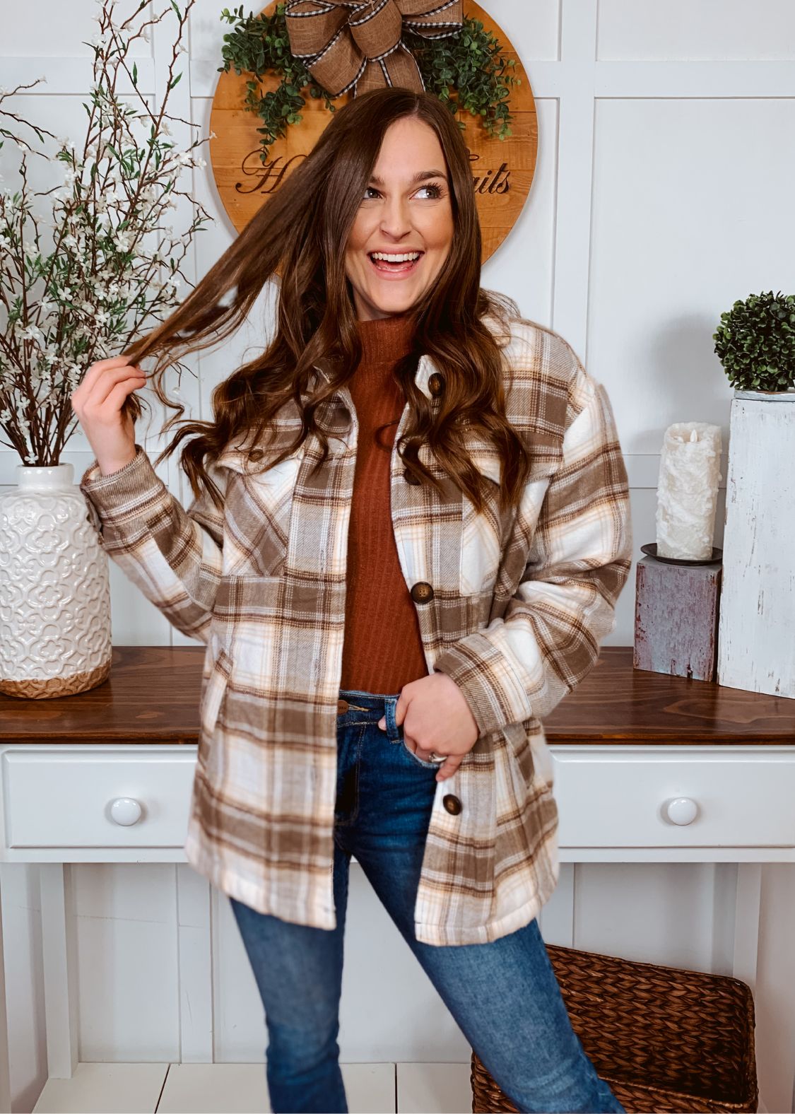 Happiness Trails Boutique - Cocoa Plaid Shacket With Wool Lining