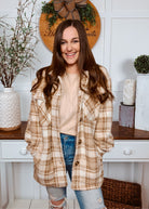 Happiness Trails Boutique - Khaki Sherpa Fleece Plaid Shacket