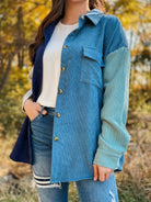 Navy & blue corduroy colorblock long sleeve top