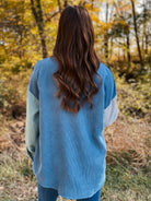 Navy & blue corduroy colorblock long sleeve top